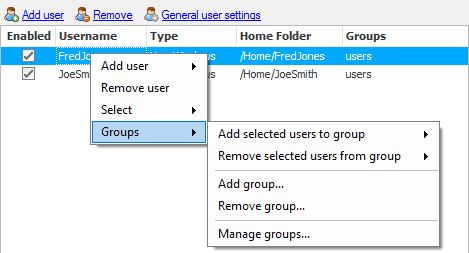 Groups Menu Item